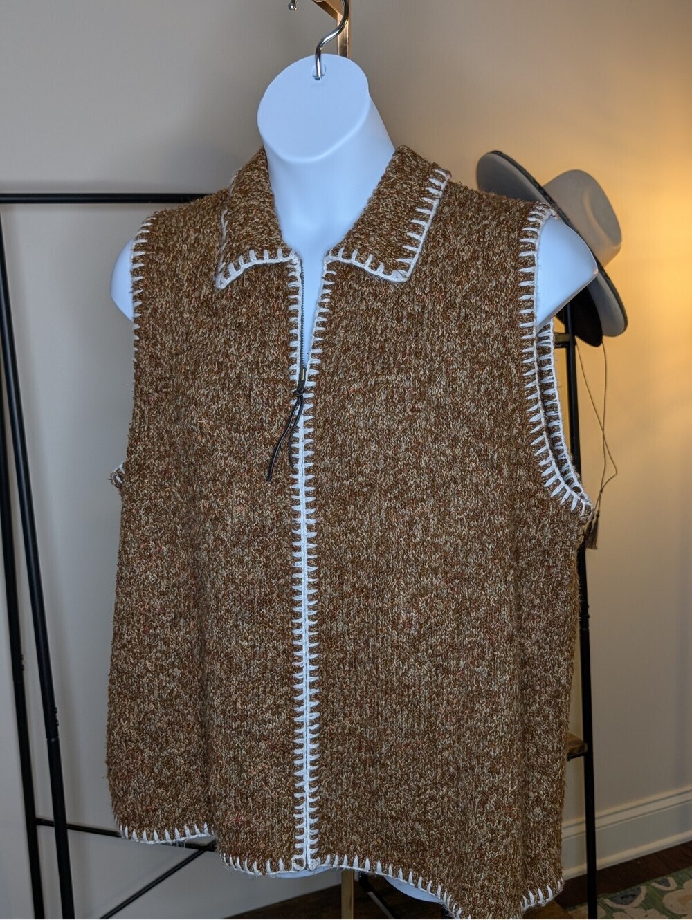 1849 - CJ Banks Hand Embroidered Brown Knit Vest 3X